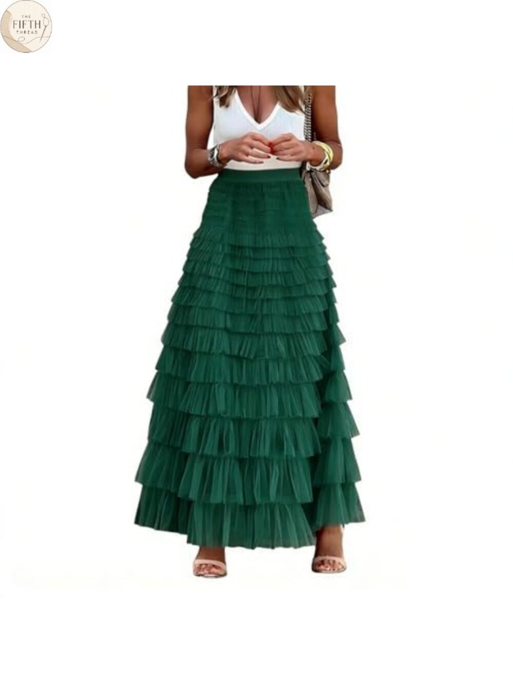 Women's Long Tulle Maxi Skirt A-Line Tiered Ruffle High Waist Flowy Fairy